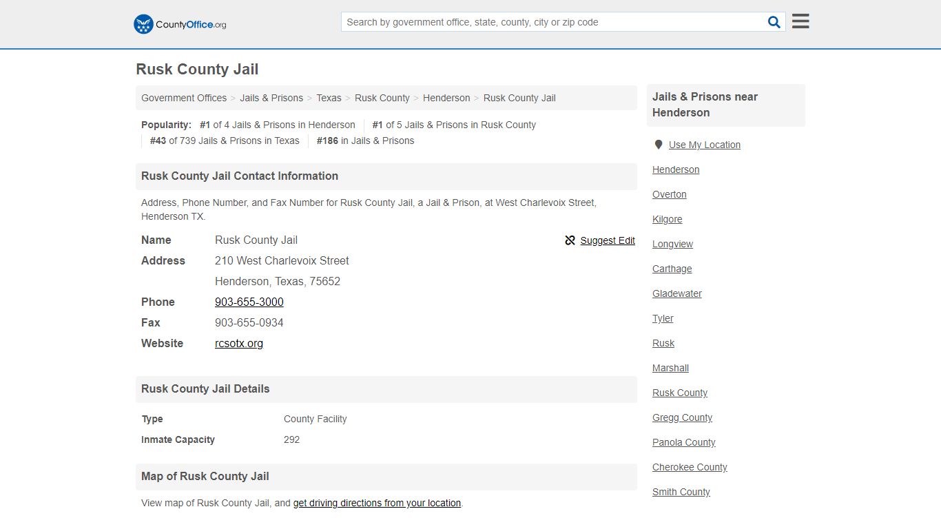 Rusk County Jail - Henderson, TX (Address, Phone, and Fax)